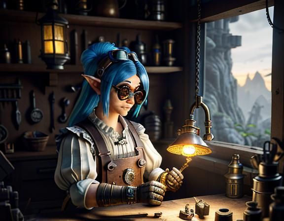 Gnome Repairs Automaton: 3D Game Cinematic Scene