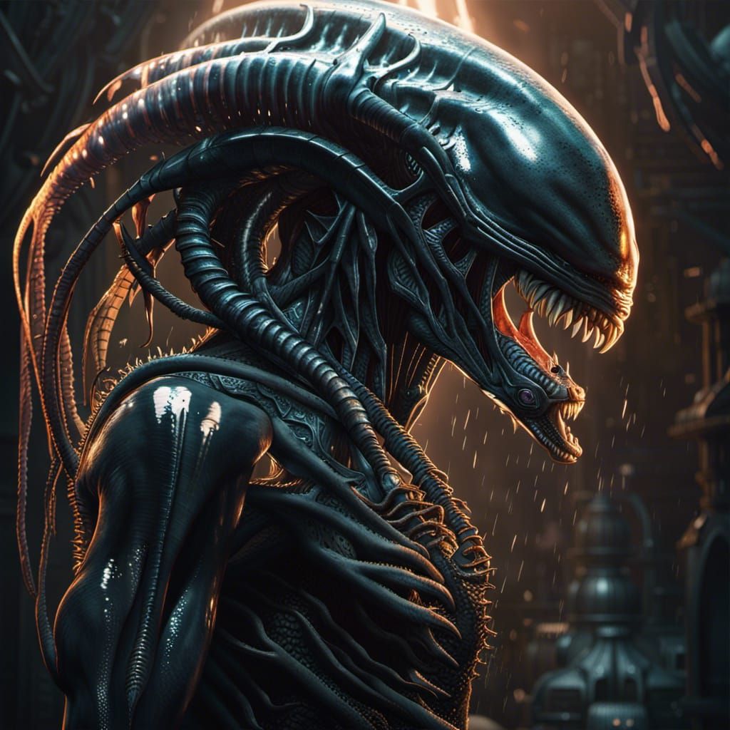 Hyperdetailed Xenomorph Alien in Dark Fantasy Style