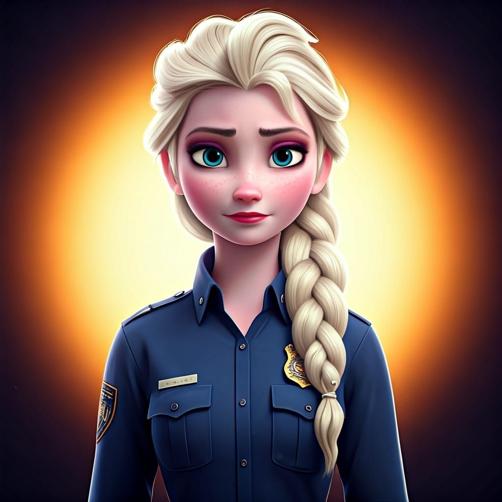 Elsa as Modern Police Officer: Pixar-Style 3D Art