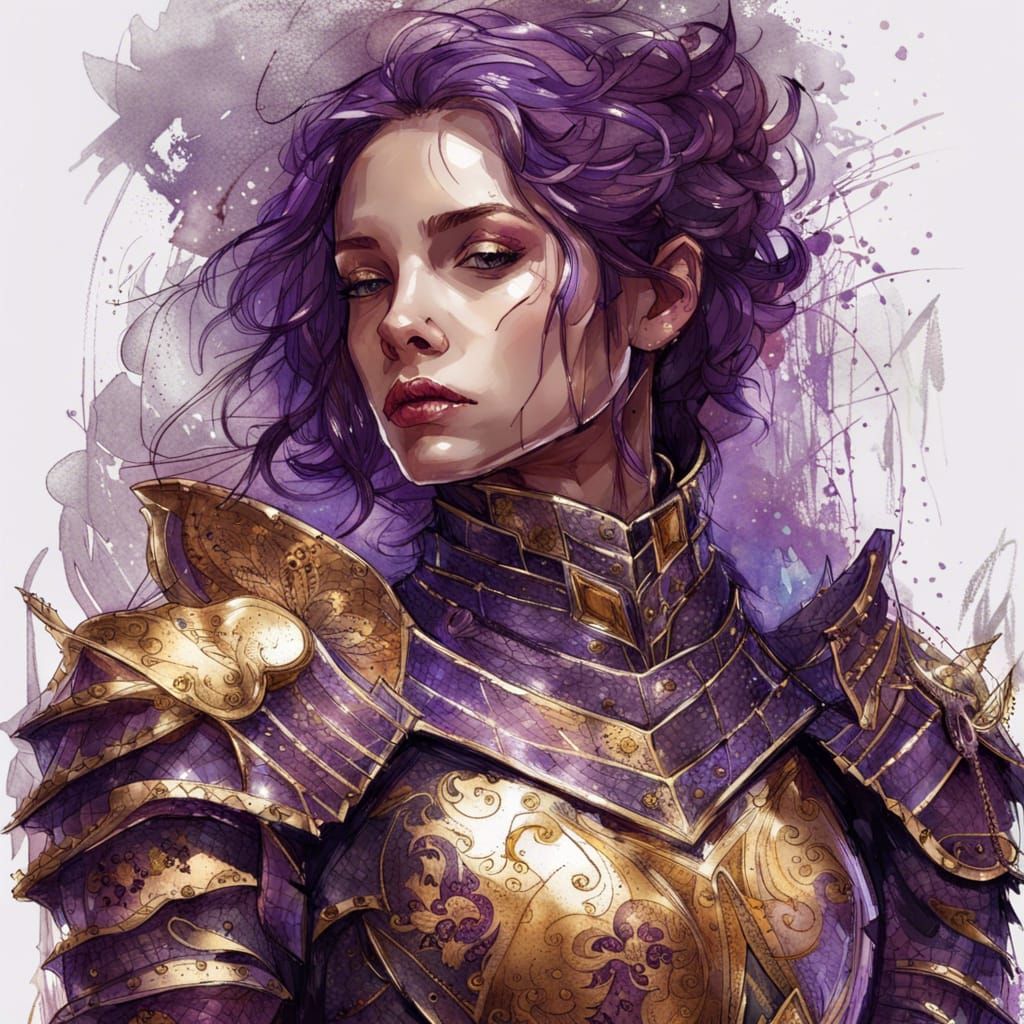 Amethyst Knight in Gold Armor: Digital Painting