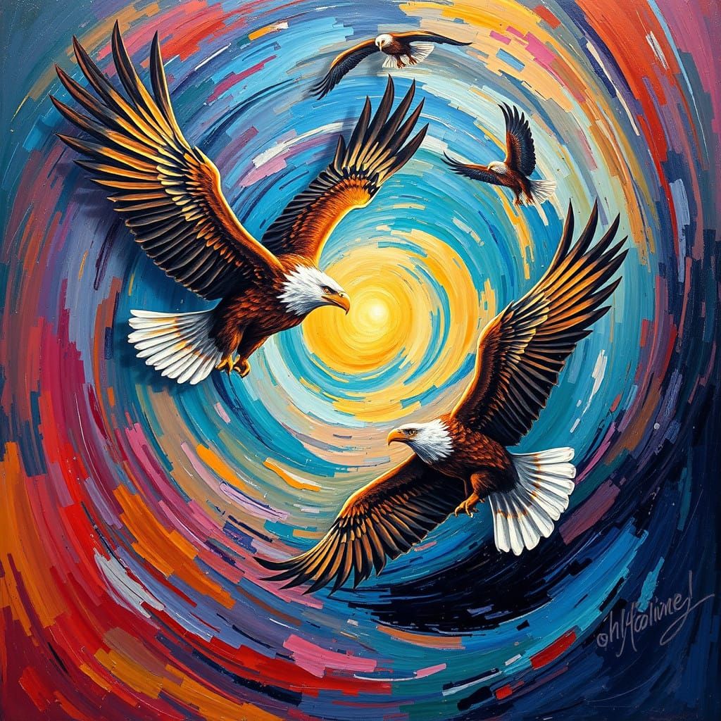 Eagles in a Kaleidoscopic Dreamscape