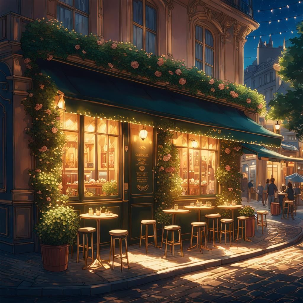 Parisian Cafe at Night: Anime Key Visual