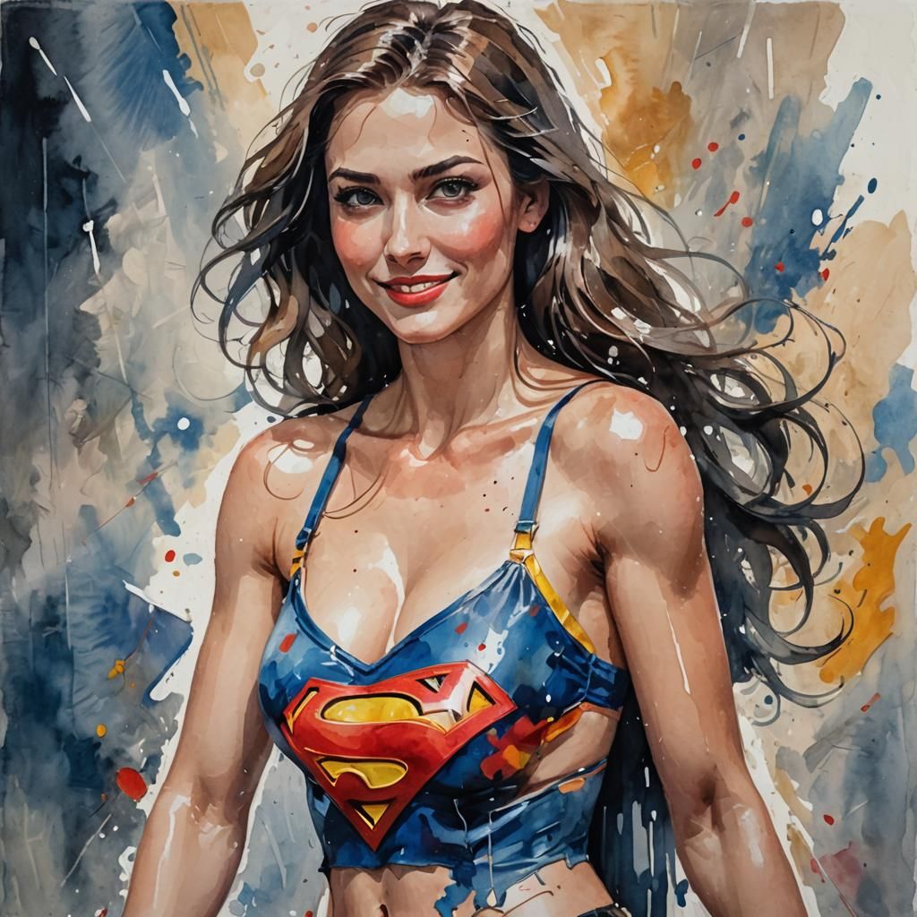 Beautiful Super Girl in Gouache Style