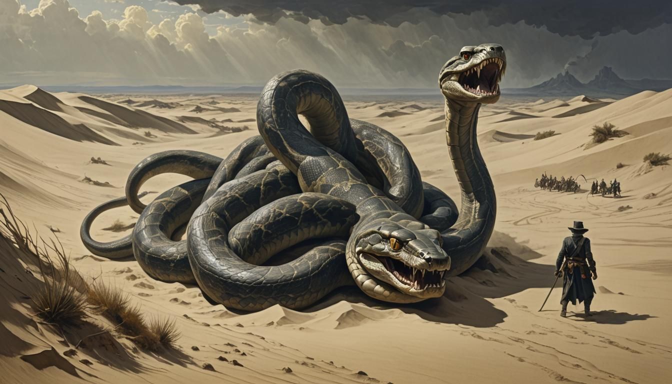 Giant Snake with Arms Crawling Desert Dunes