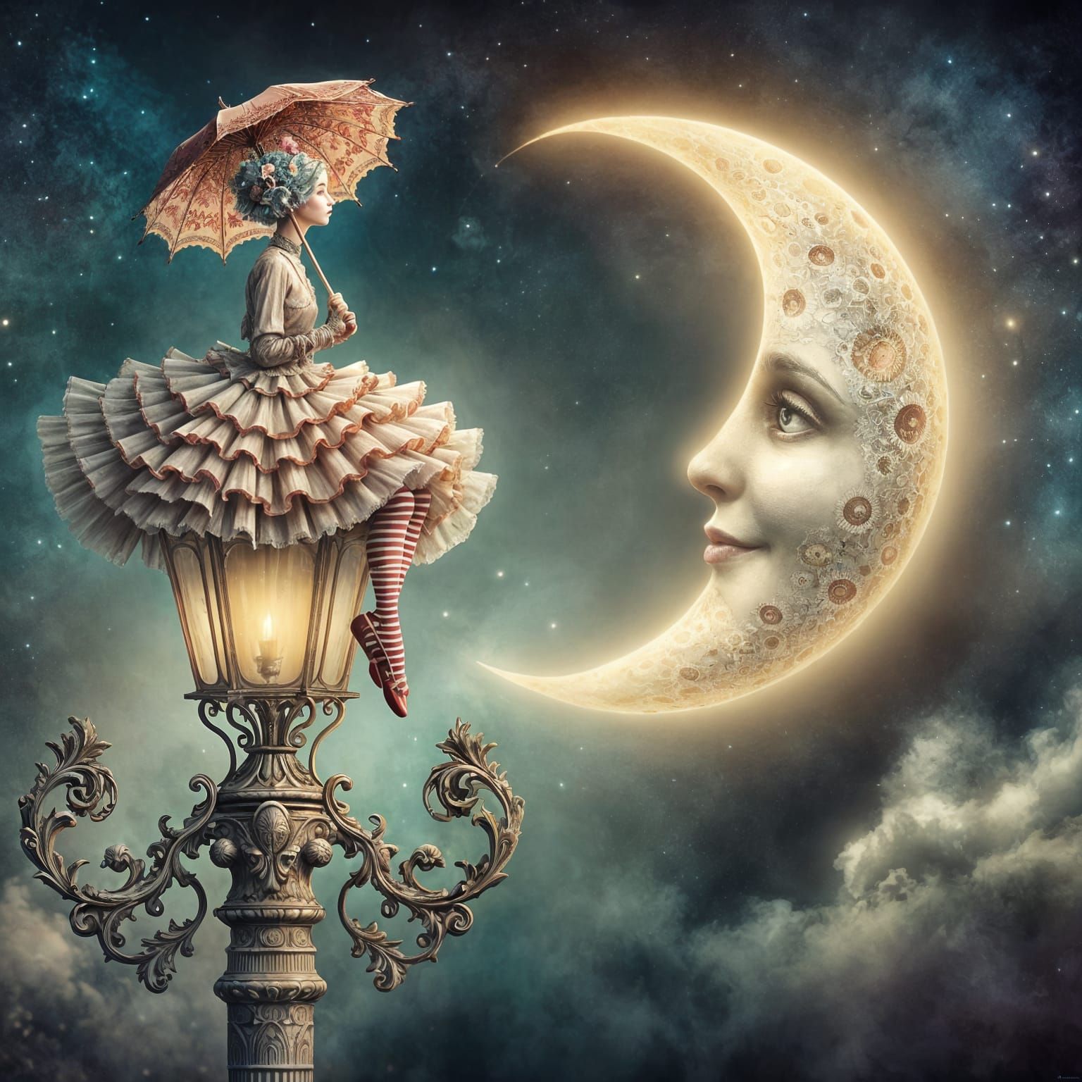 Surreal Ballerina on a Lamppost Digital Painting