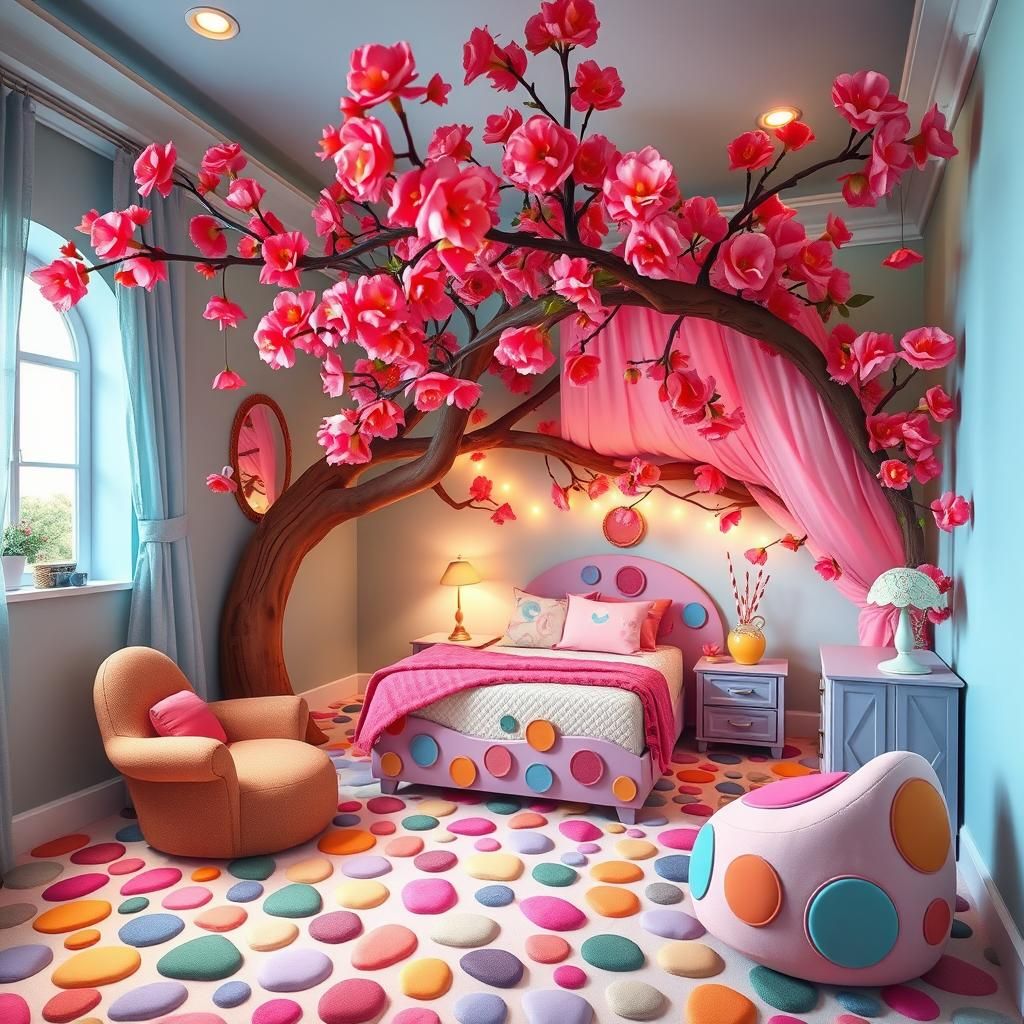 Whimsical Fairytale Bedroom with Blossom Tree Canopy