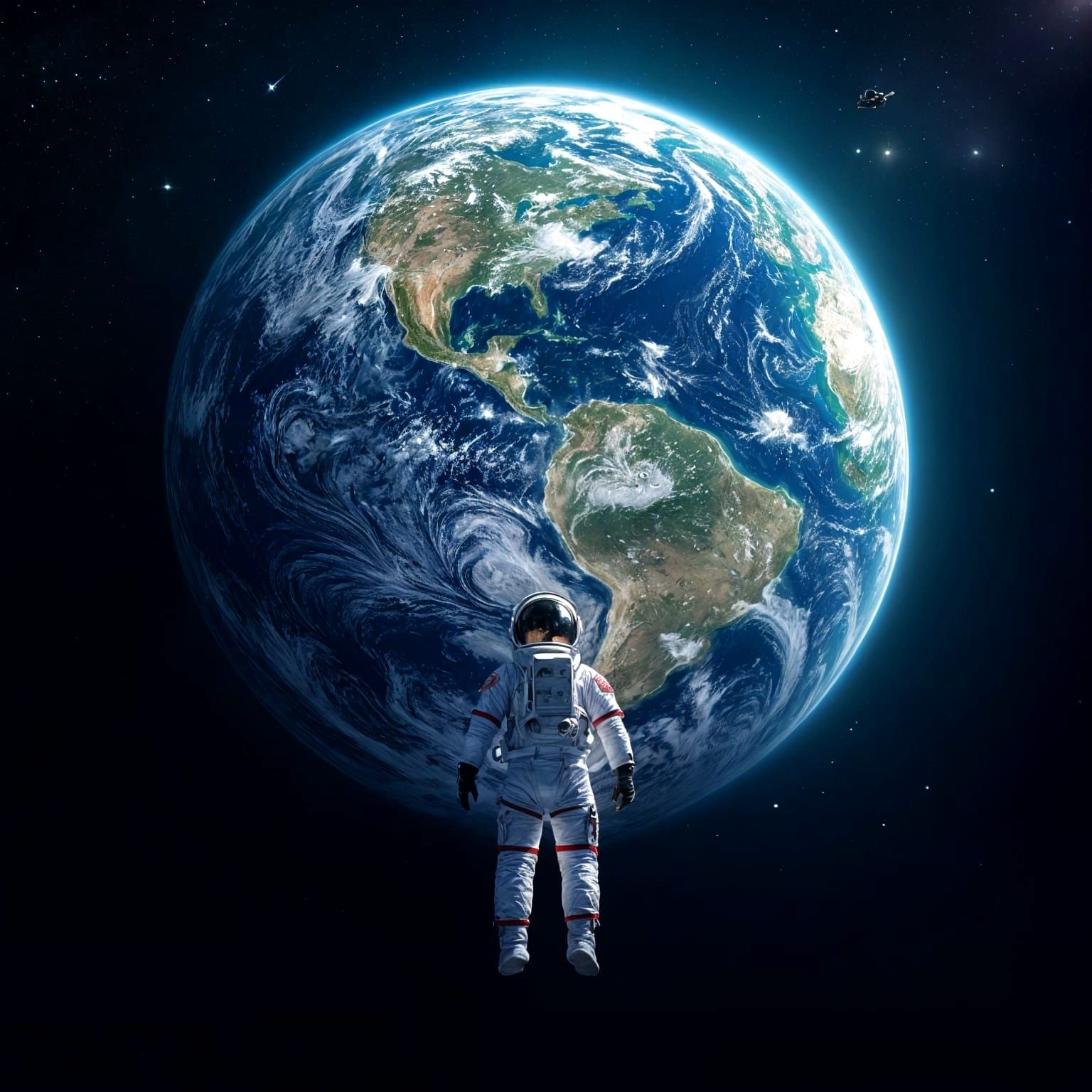 Astronaut Gazing at Earth in Photorealistic Style