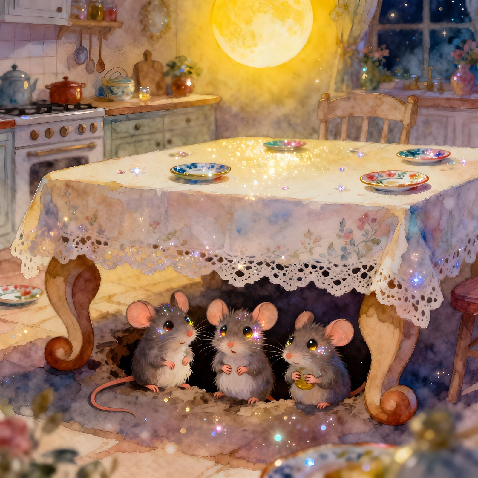 Dreamy Fairy Tale Kitchen in Soft Watercolor Style