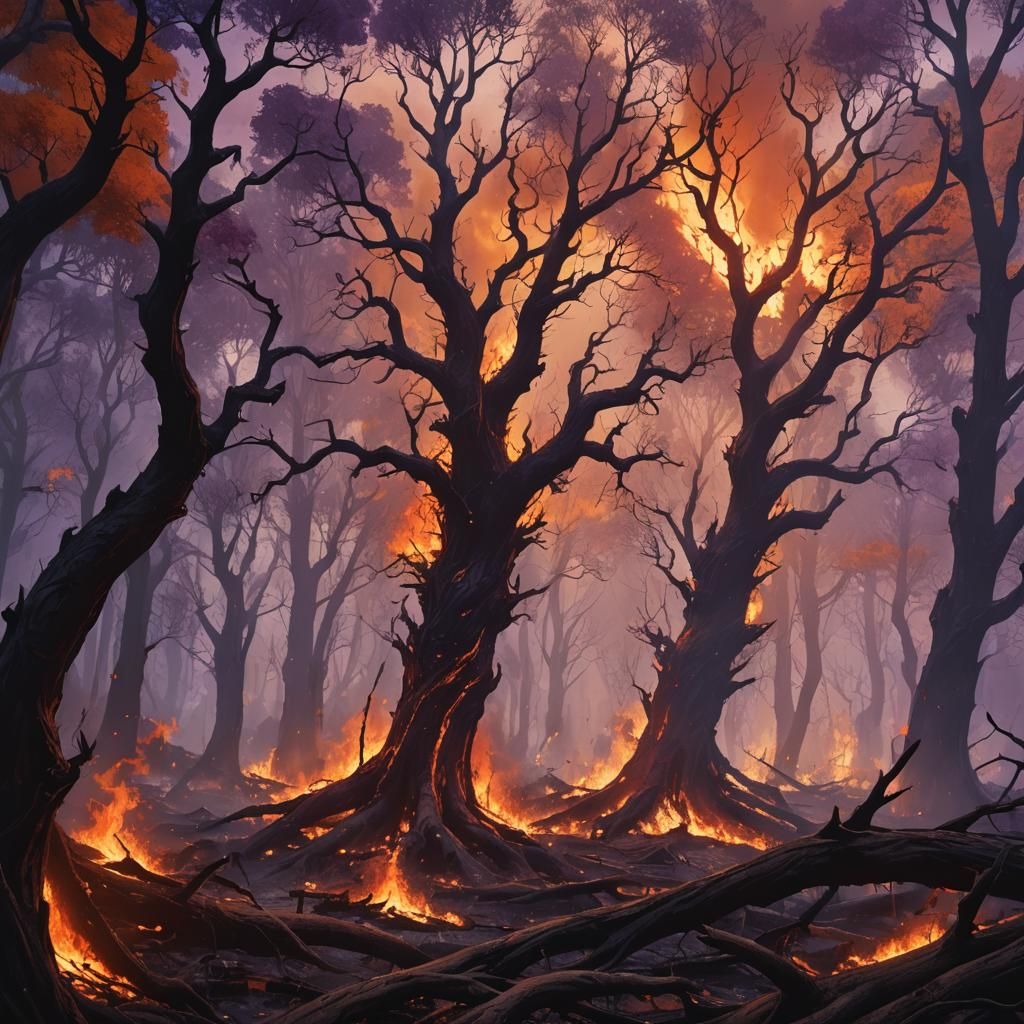 Wildfire Engulfs Ancient Forest in Apocalyptic Concept Art