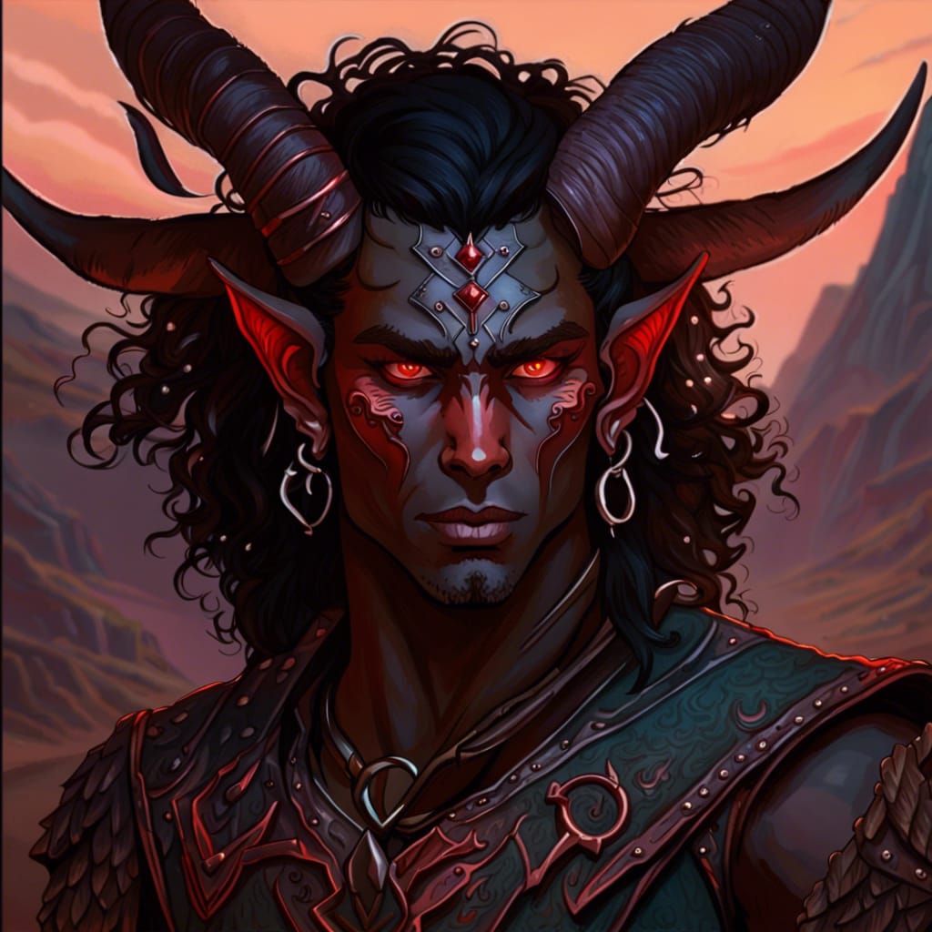 Ornate Portrait of a Male Tiefling Ranger