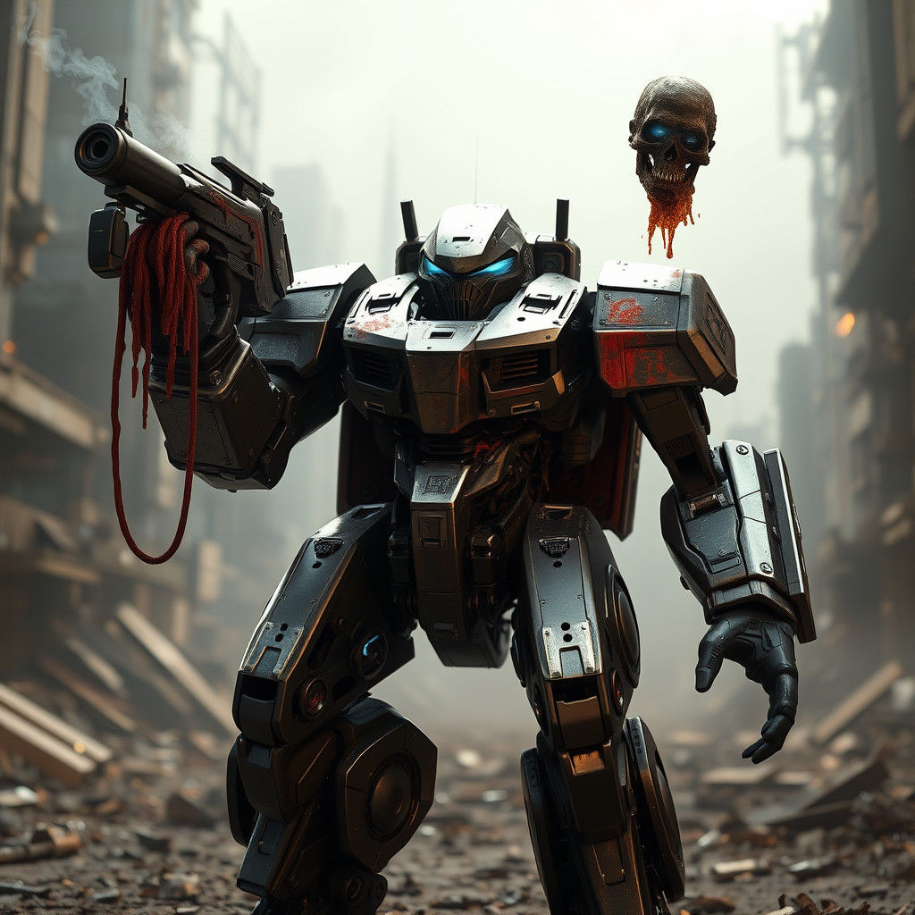 Victorious Battle Mech Triumphs in Futuristic Scene