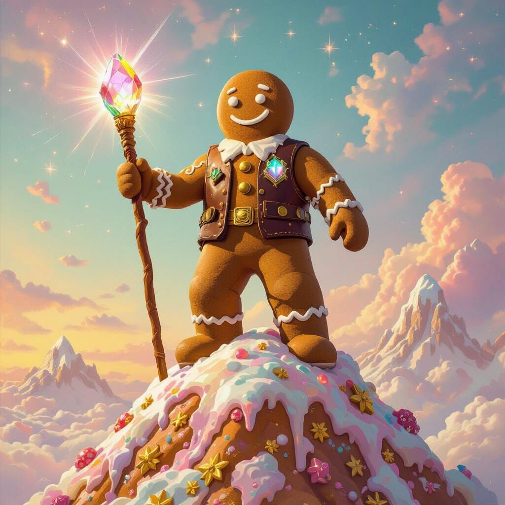 Gingerbread Shepherd on Gumdrop Mountain in Nebula Sky