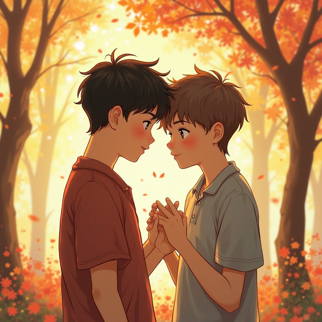 Boys' Tender Moment in Anime Style