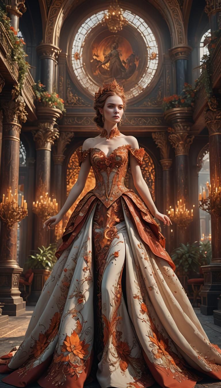 Regal Woman in Red Ballgown, Fantasy Art