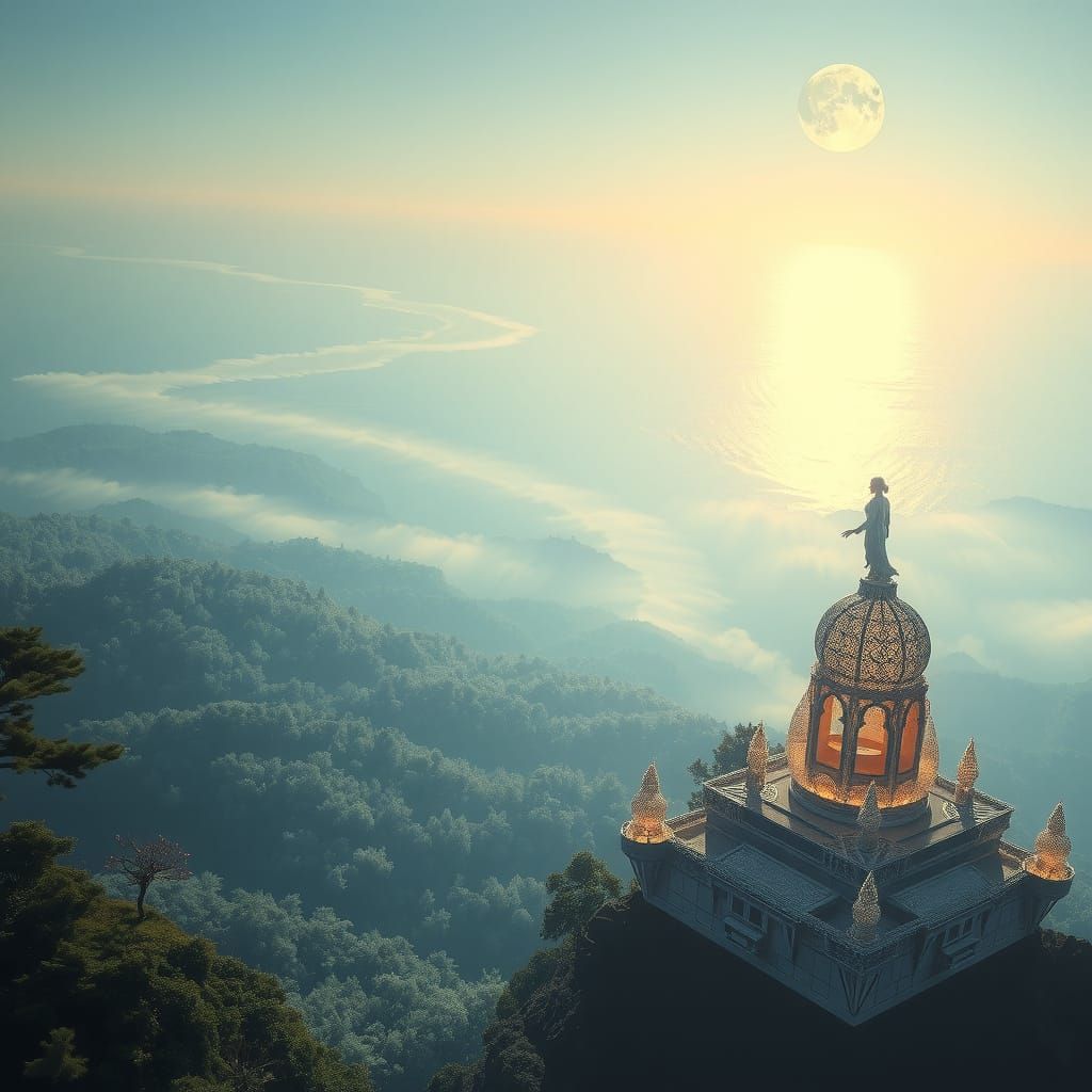 Surreal Astral Traveler Descends into Shimmering Crystal Oce...