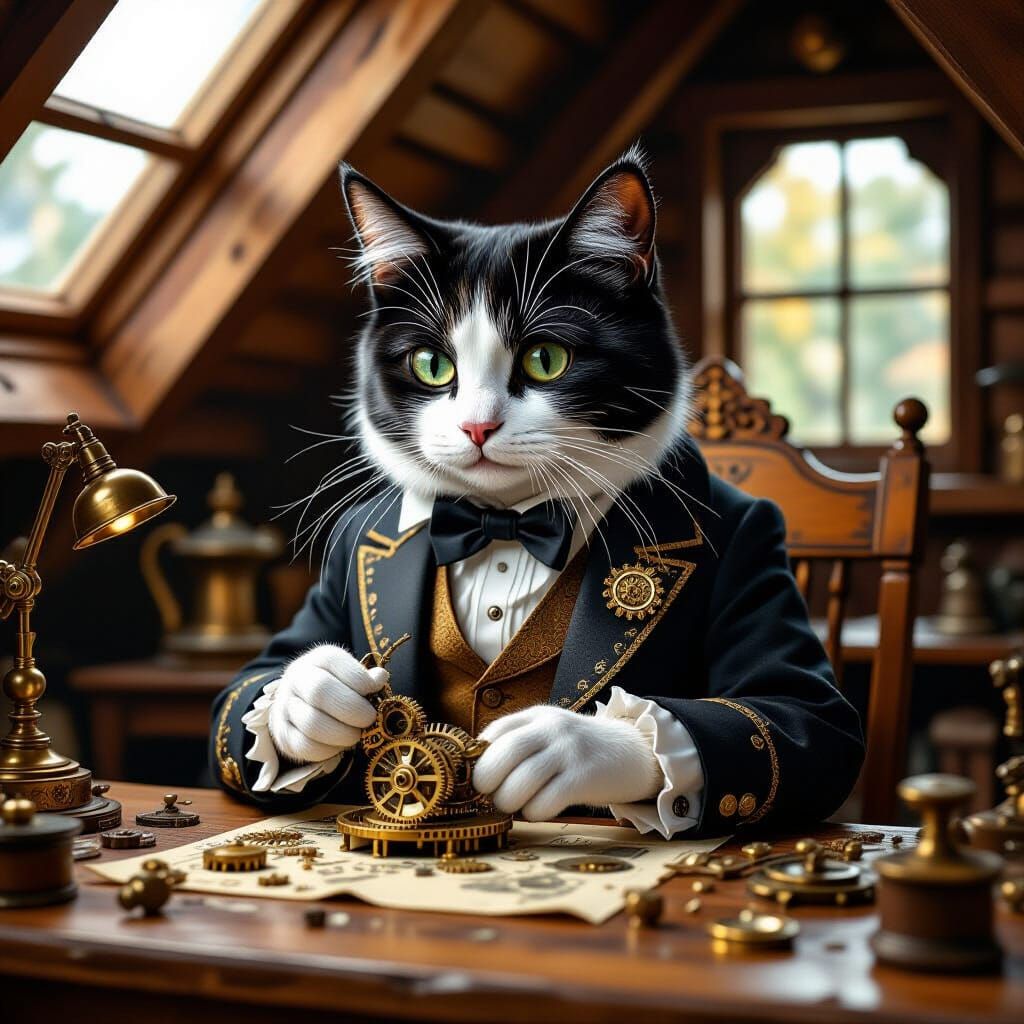 Steampunk Cat Crafts Clockwork Acorns in Attic