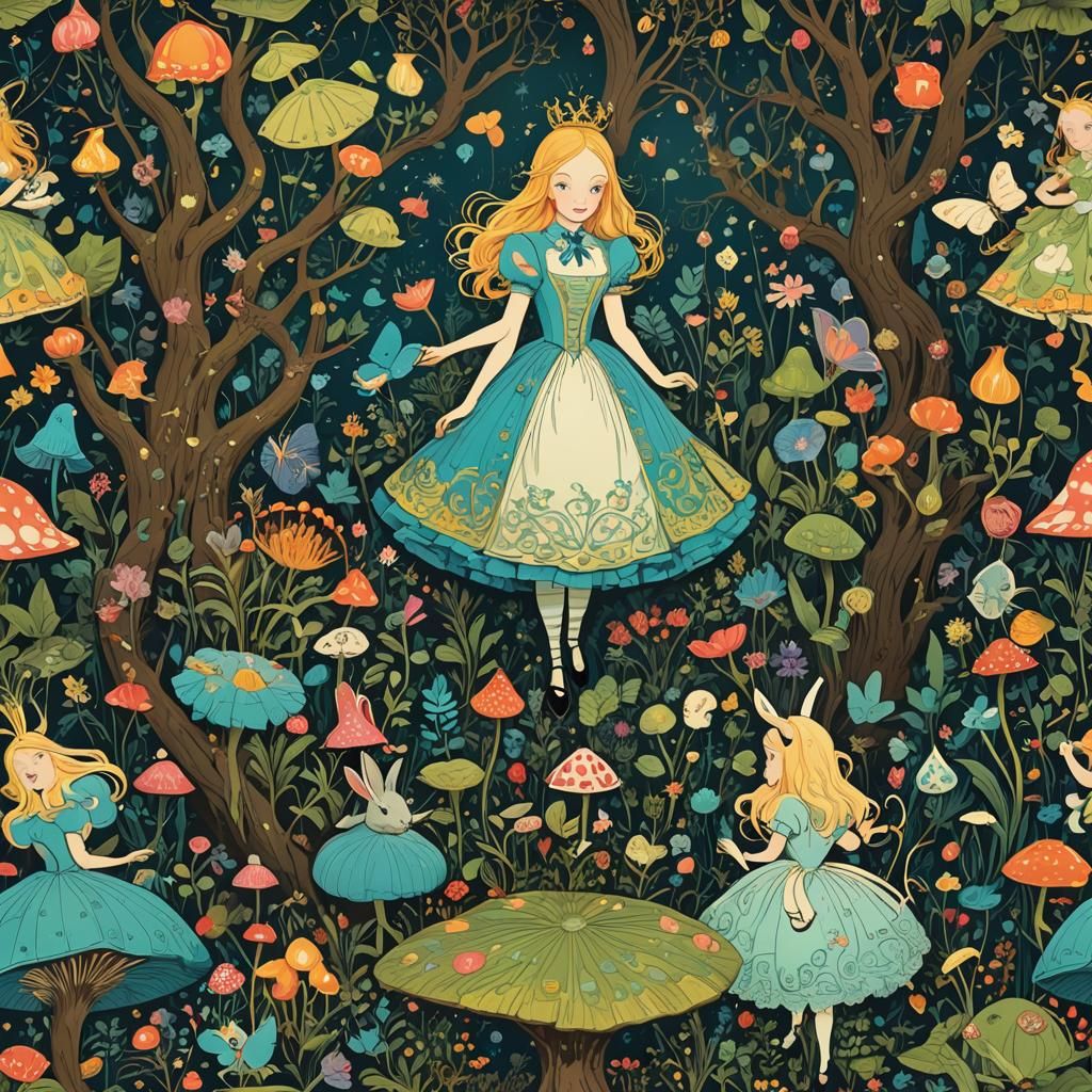 Luminous Alice in Wonderland: Detailed, Radiant Art