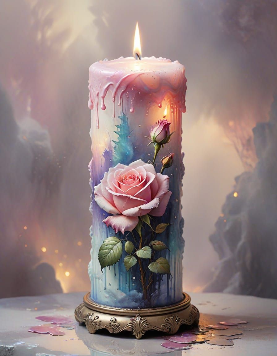 Ethereal Pink Rose Candle Burns Slowly in Soft Hues