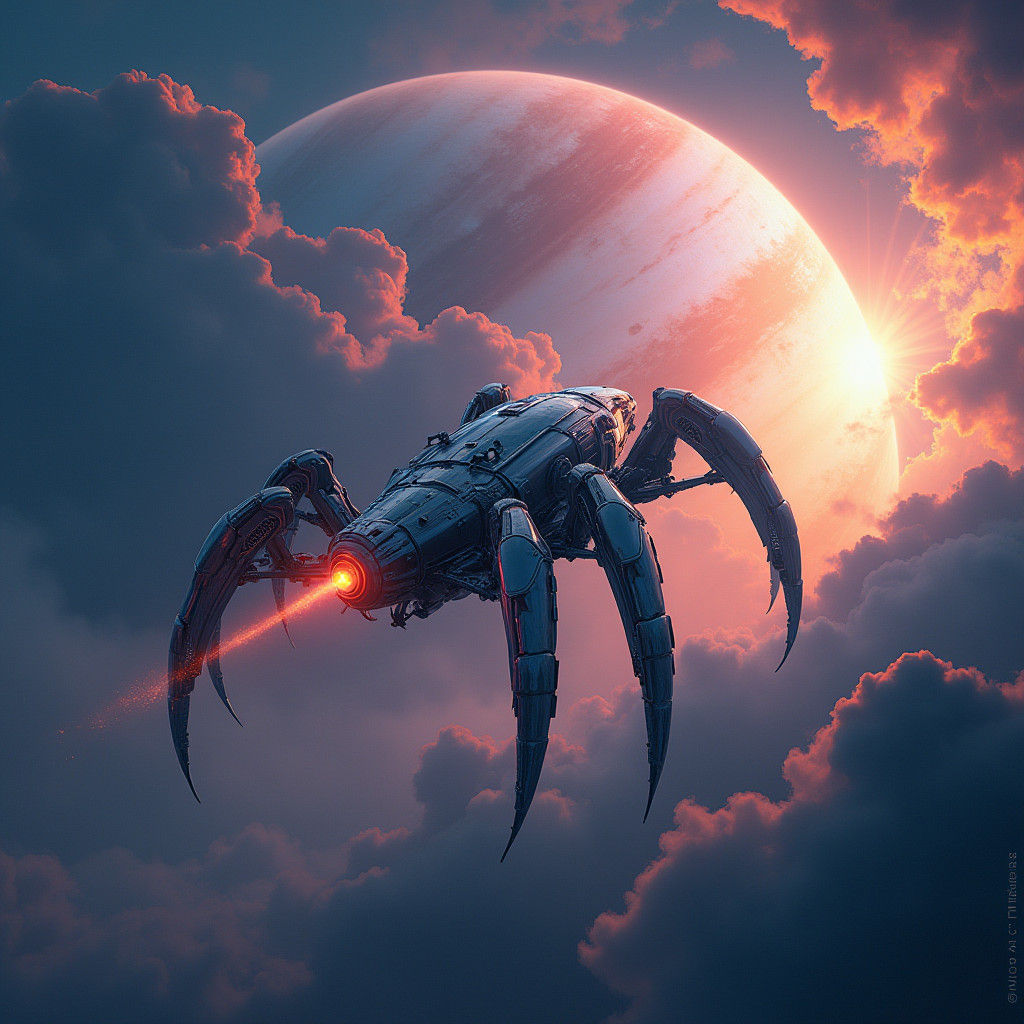 Biomechanical Car on Jupiter in Futuristic Style