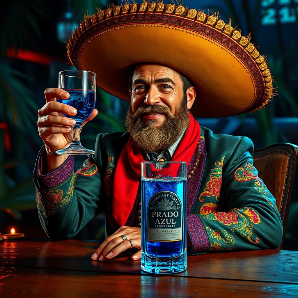 Charismatic Mexican Man Toasts with Prado Azul Tequila in Vi...
