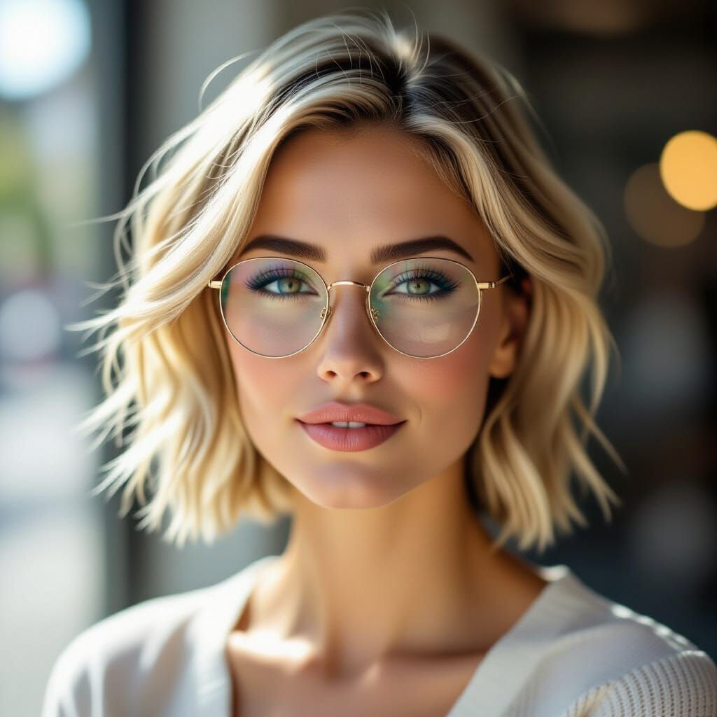 Photorealistic Portrait Of A Woman With Blonde Hair And Glas...