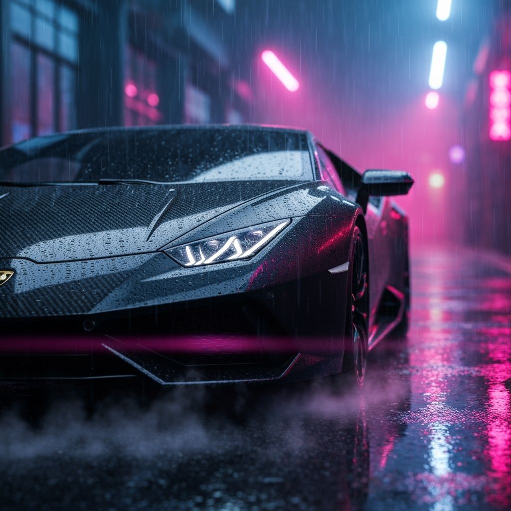 Cyberpunk Lamborghini in Neon City Rain