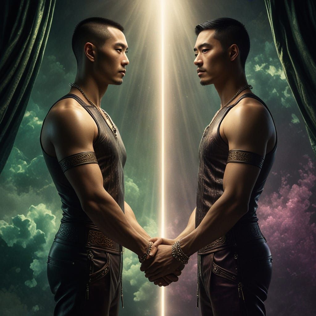 Two Handsome Chinese Men in Ethereal Light