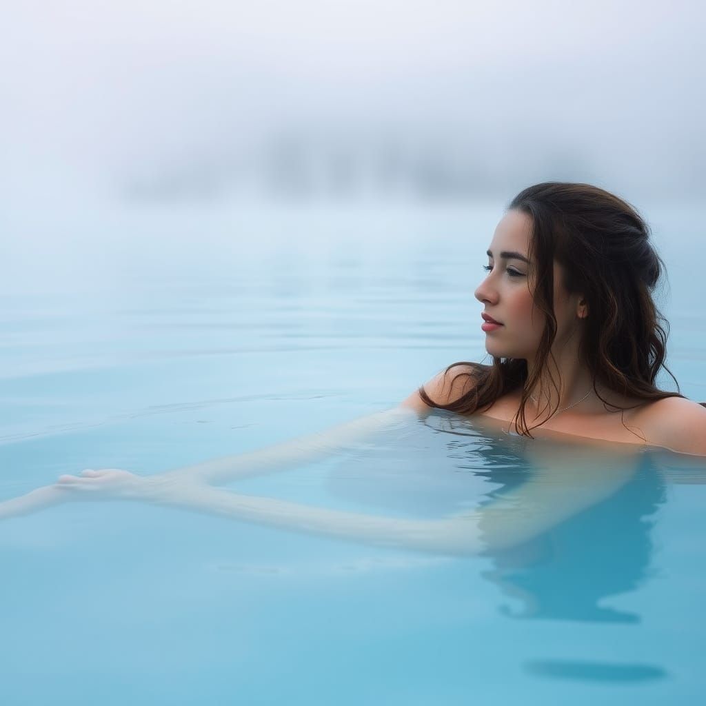 Woman Swimming in Iceland's Blue Lagoon