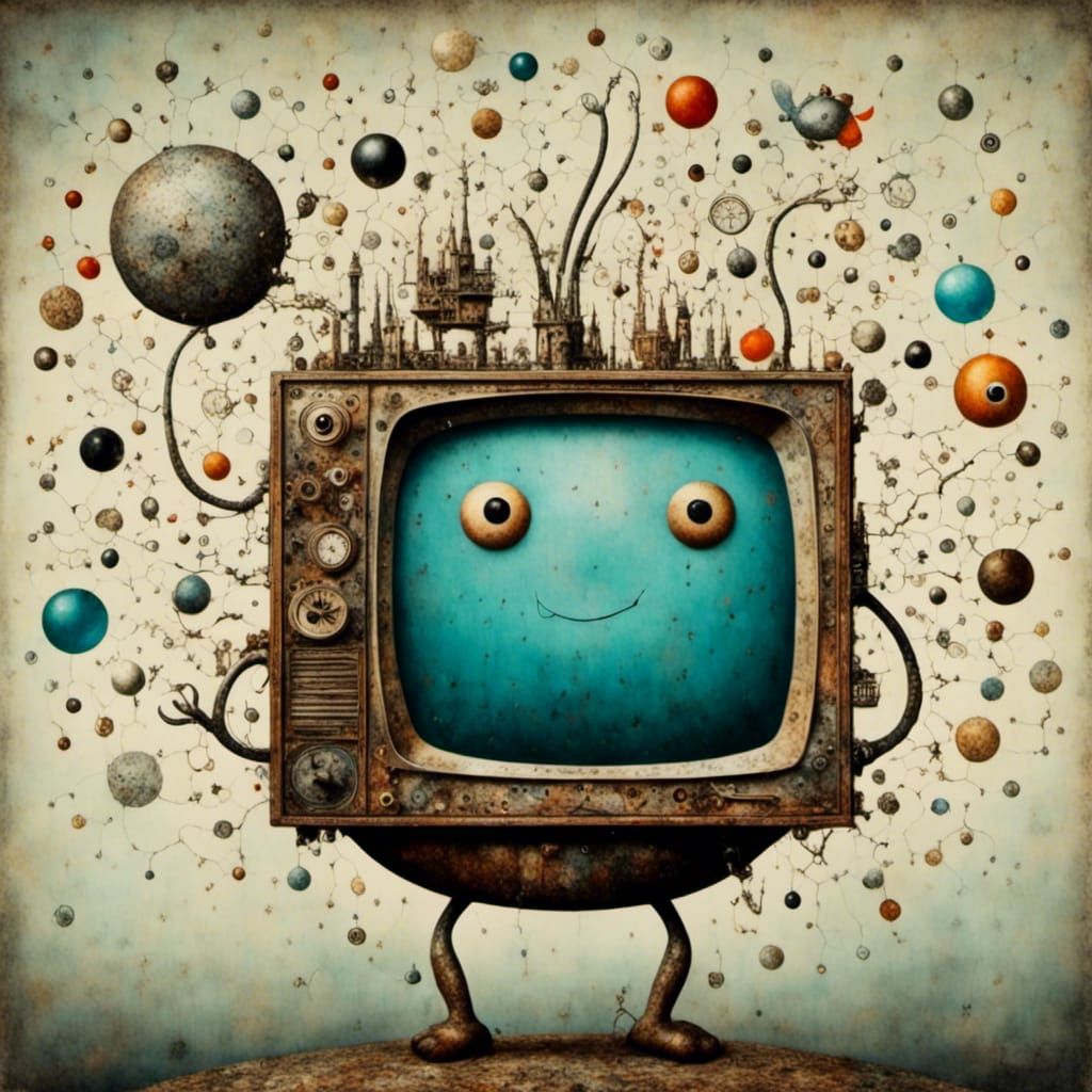 Surreal TV Heads Over Ocean, in Abstract Style