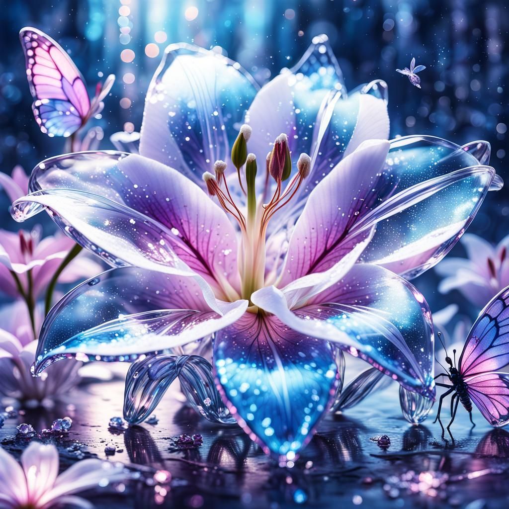 Crystalline Glass Lily Portrait in Digital Art Style