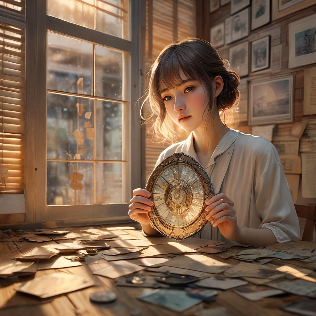 Anime Portrait with Glowing Locket in Watercolor Style