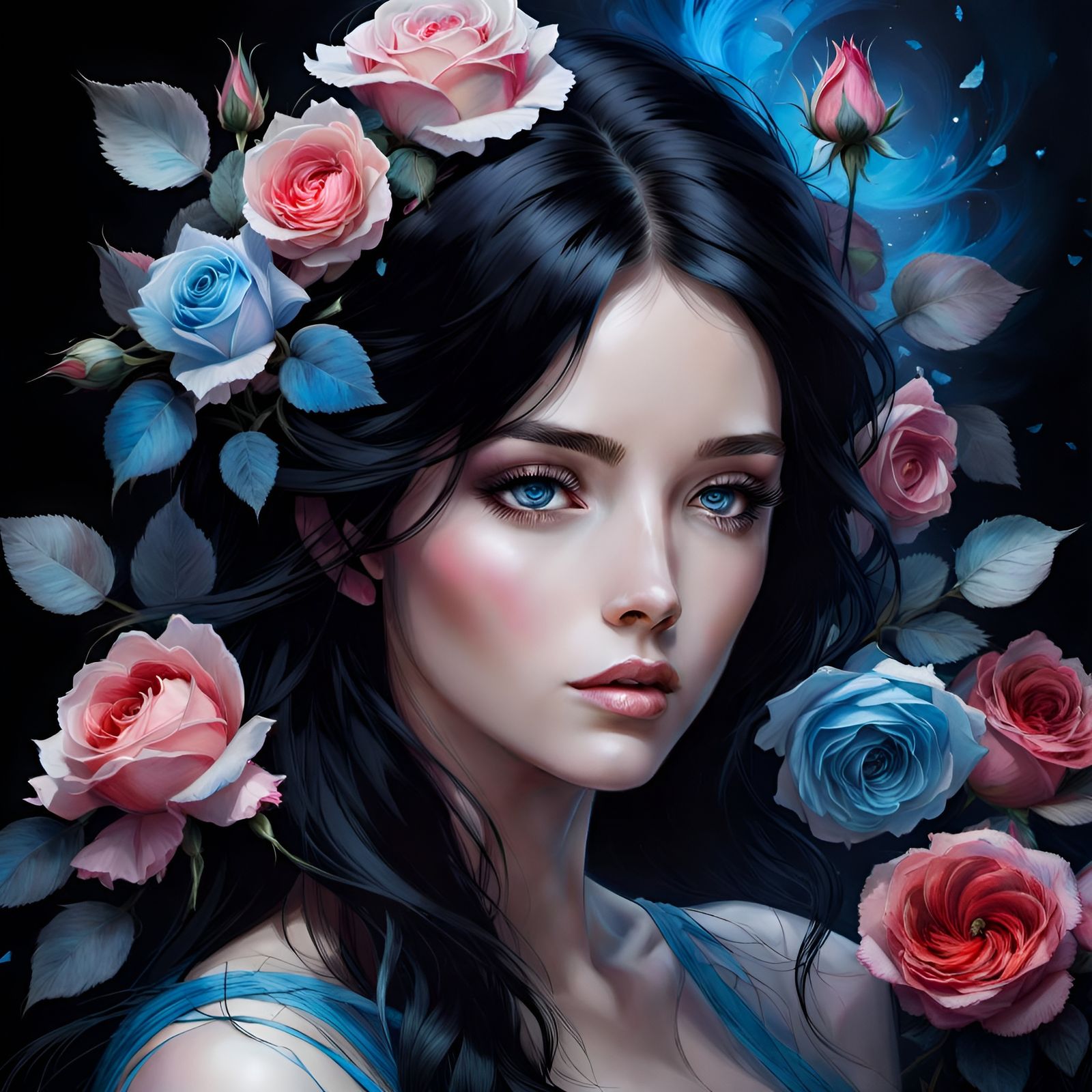 Elegant Woman with Roses in Renaissance Style