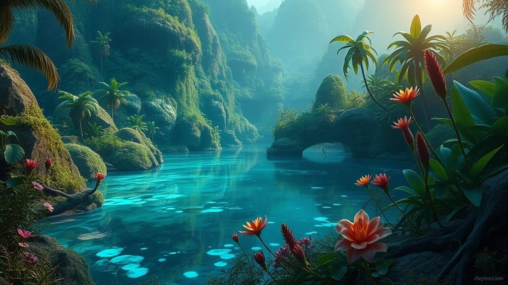 Exotic Alien Oasis in the Style of a 19th Century Landscape ...