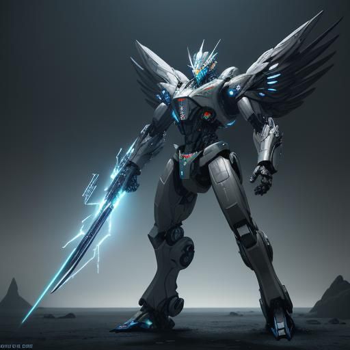 Mecha Angel Amidst Electric Discharge in Sci-Fi Style