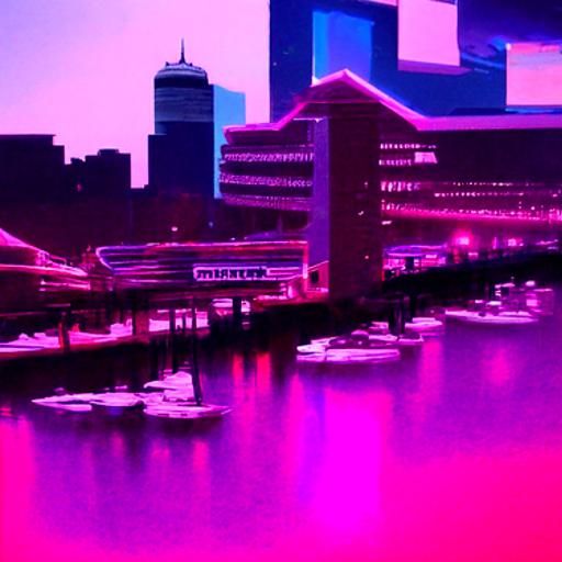 Boston Massachusetts in Synthwave Neon Style