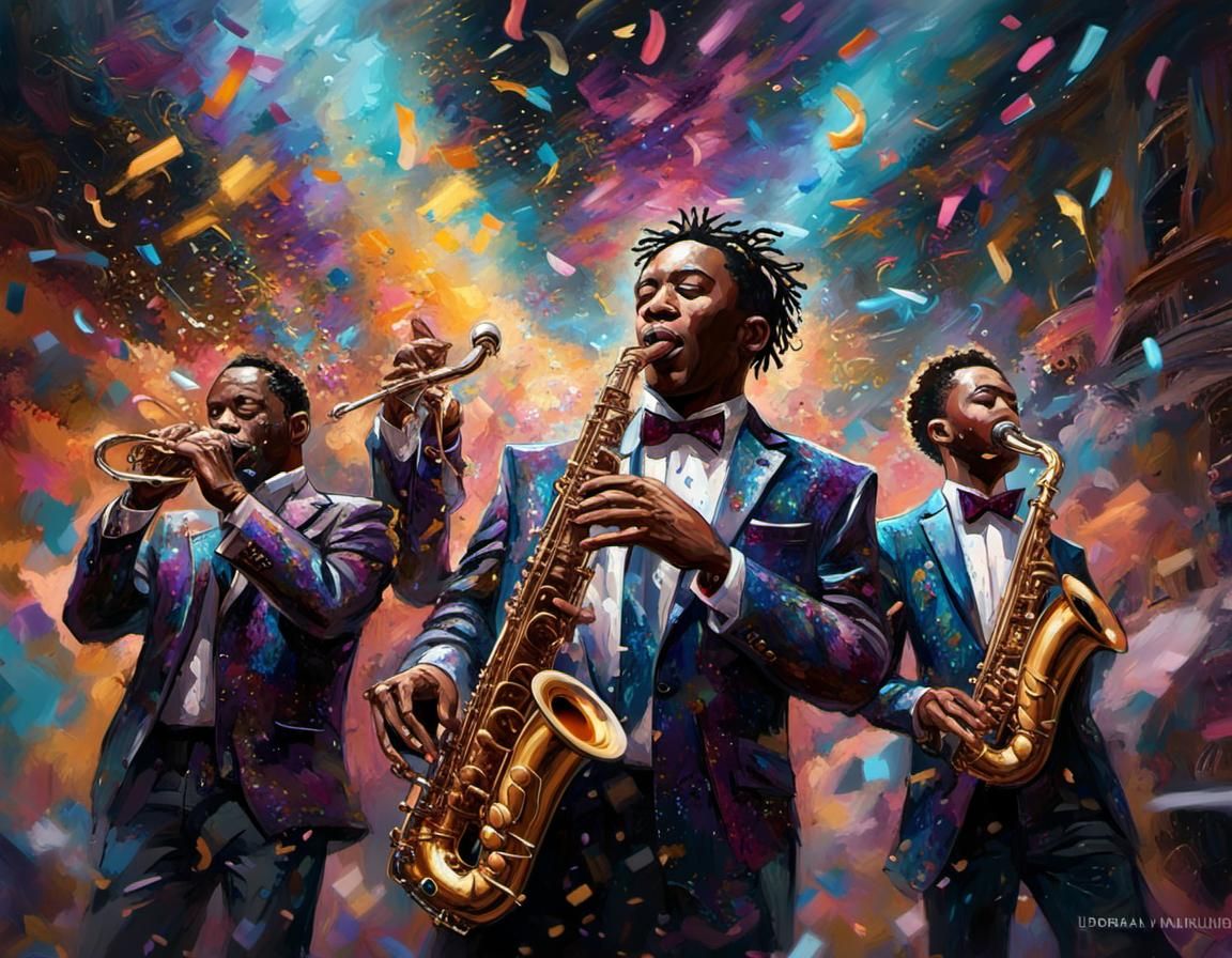 Confetti Jazz Band in Detailed Digital Painting