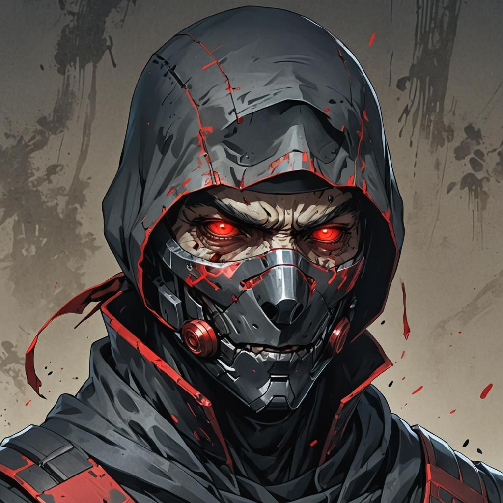 Cyborg Ninja Portrait in Cel-Shaded Anime Style
