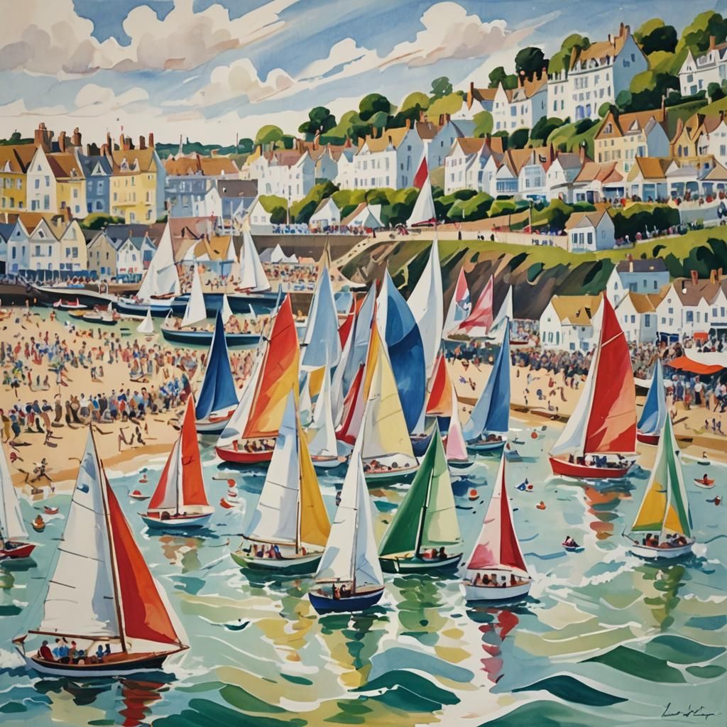 Sailing Boats at Broadstairs Regatta: Gouache Impressionism
