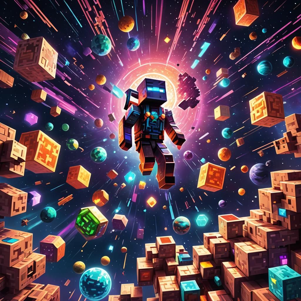 Minecraft Character in Surreal Astral Dreamscape