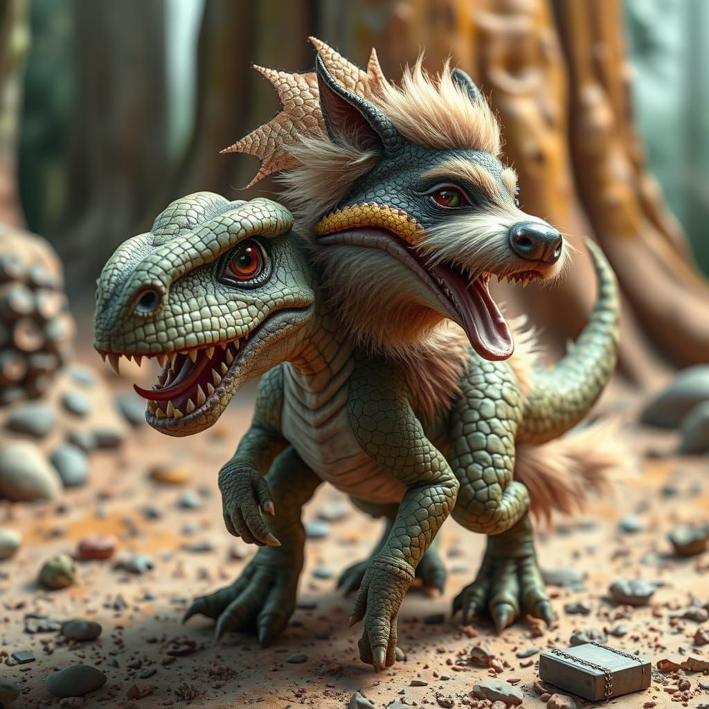 Whimsical Dino-Dog in Vibrant Fantasy Land