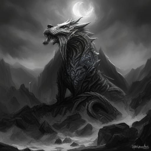 Crystalline Serpent with Wolf Head in Dark Fantasy Style