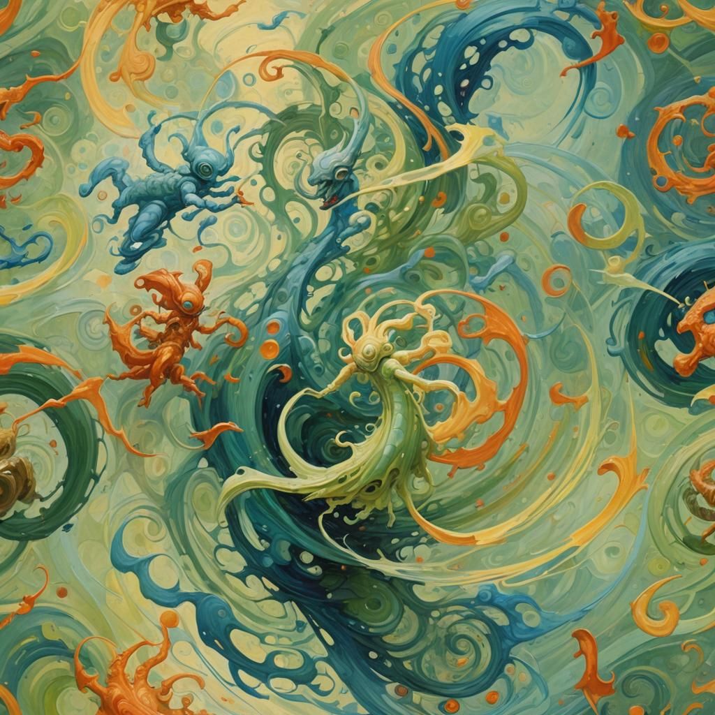 Vibrant Alien Metamorphosis Oil Painting