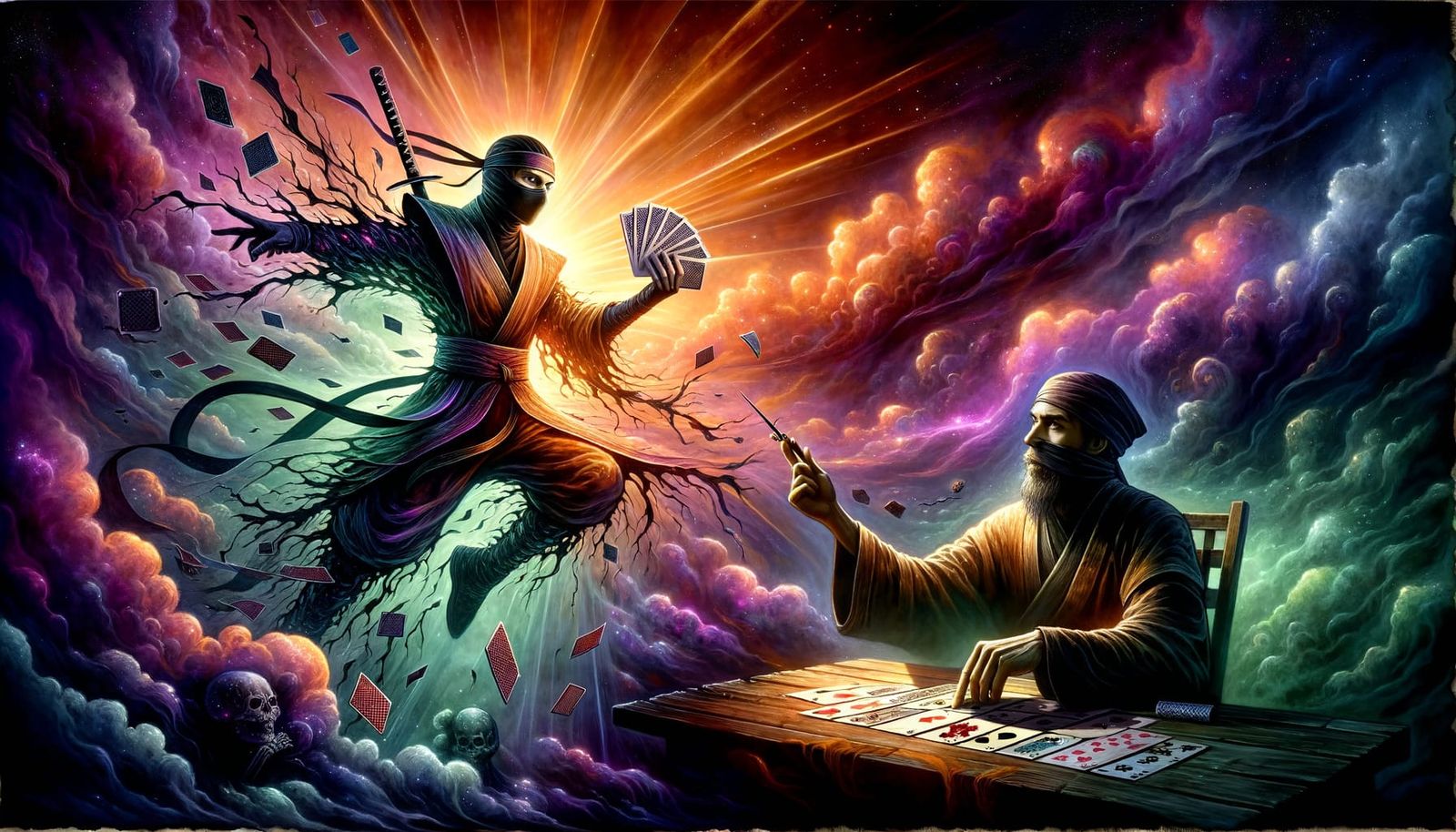 Charismatic Ninja and Card Dealer in Gothic Style