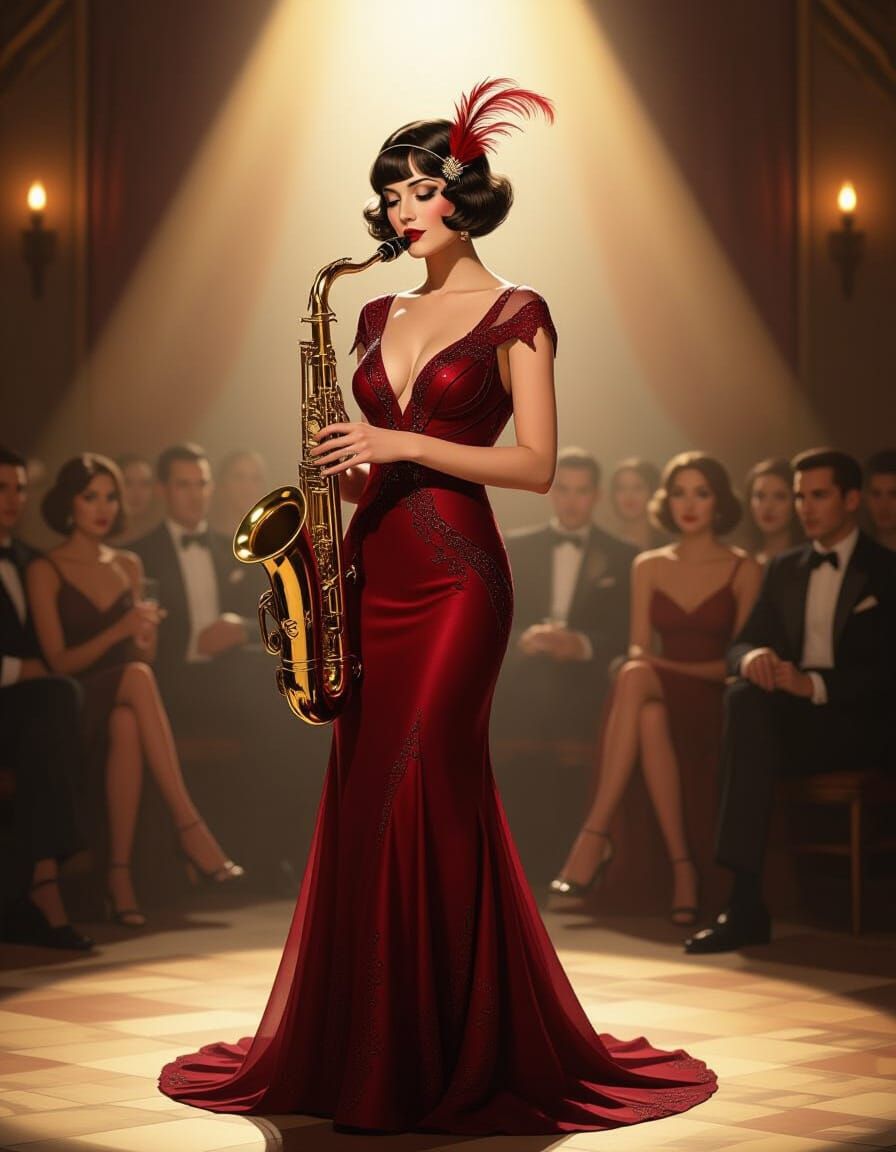 Jazz Club Saxophonist in Art Deco Style