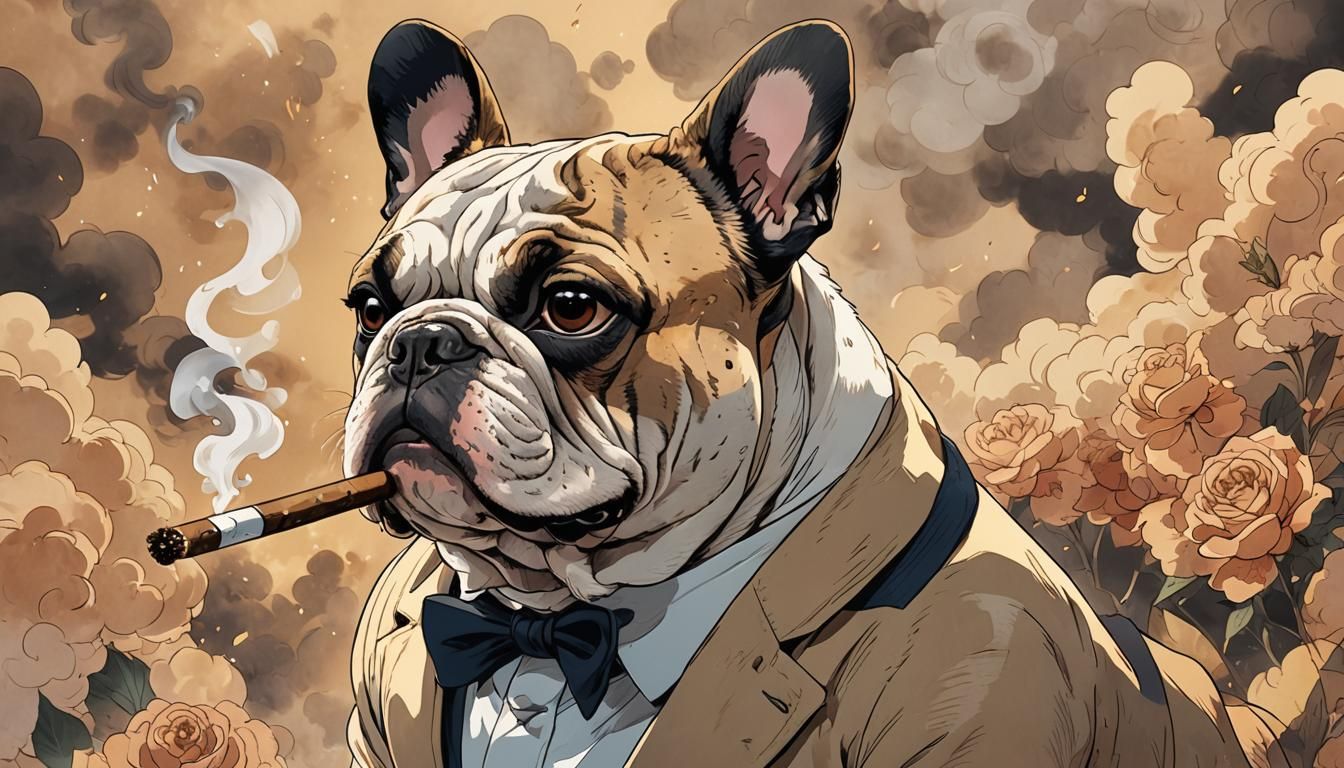 Anime Bulldog Smoking Cigar in Japanese Manga Style