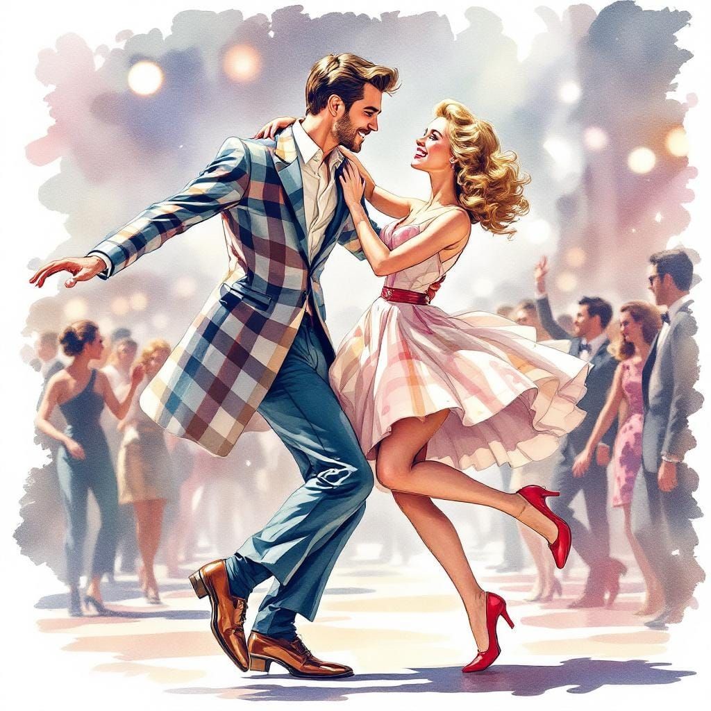 1950s Fashion Illustration: Sock Hop Dance