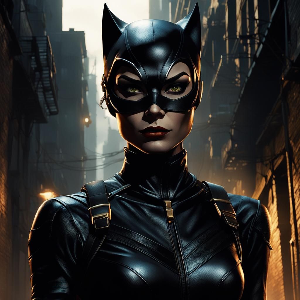 Catwoman in Gotham City Alleyway Comic Art