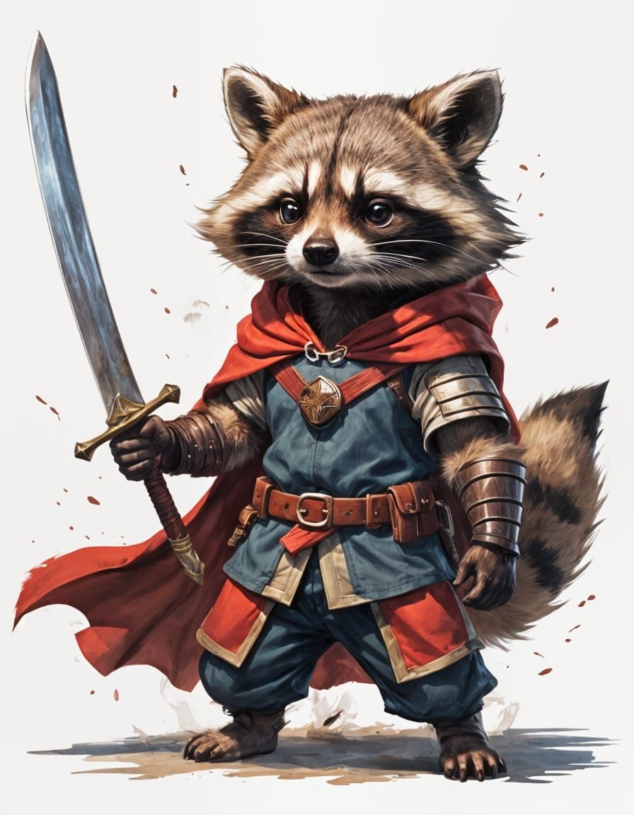 Raccoon Warrior with Swords in Chill-Hop Style