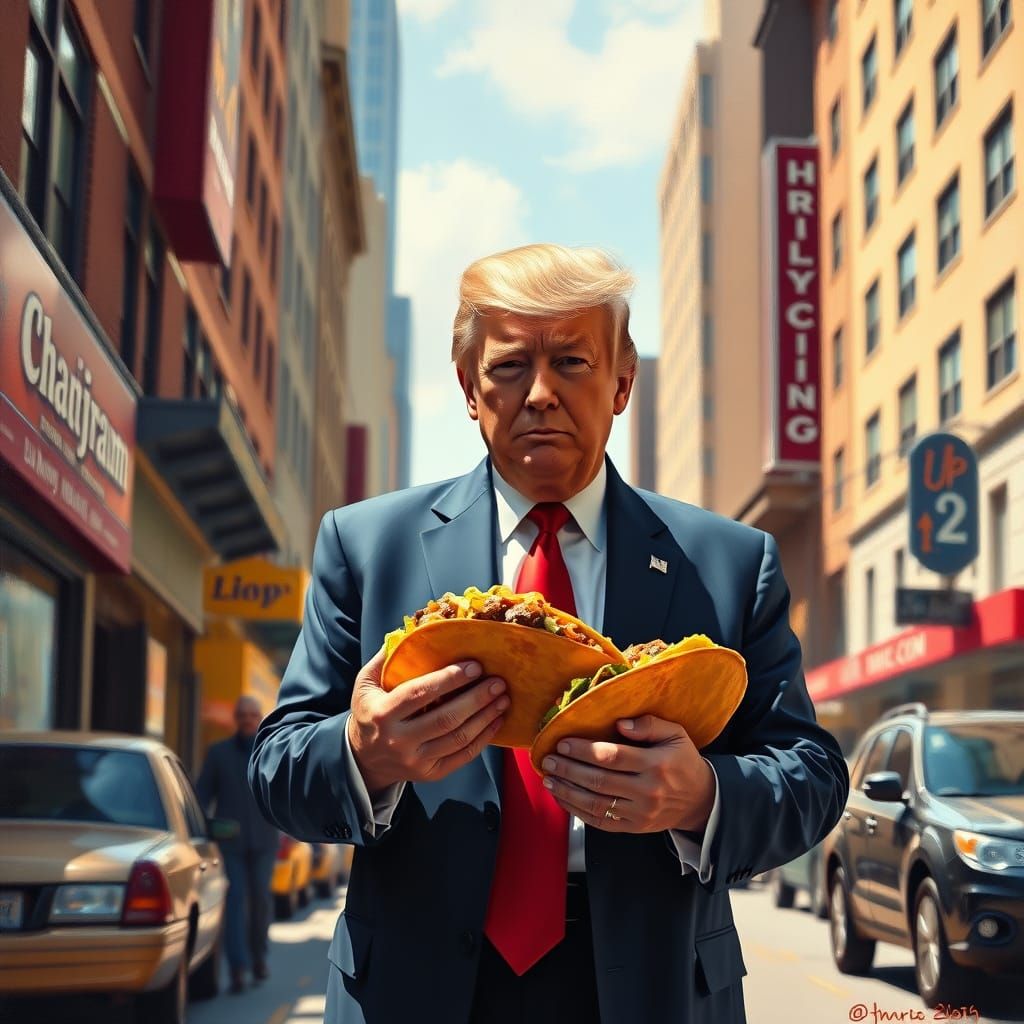 Donald Trump Holds Taco: Realistic Oil Painting
