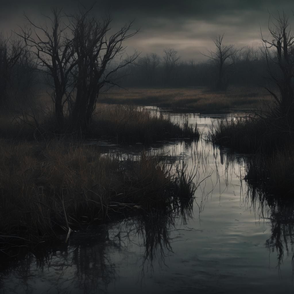 Creepy Haunted Marsh: Dark Atmospheric Scene